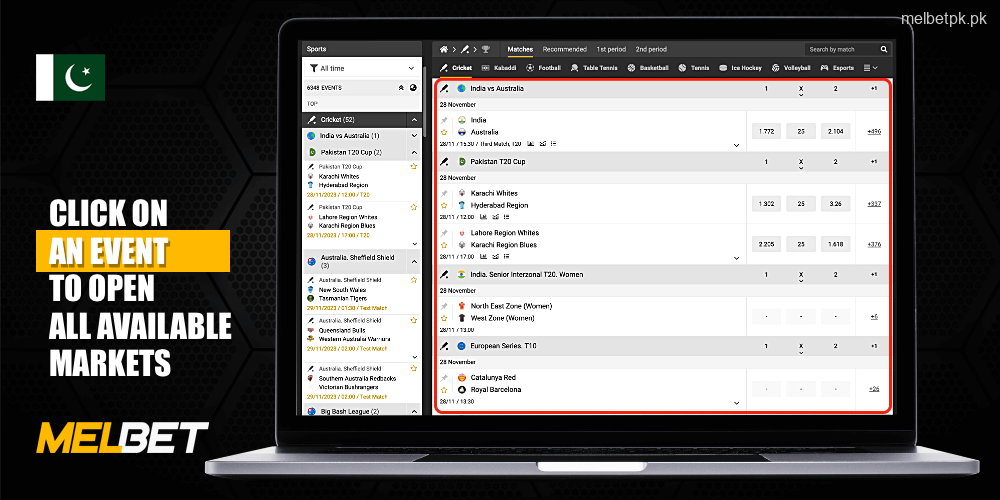 Select the match you are interested in, on which you want to bet at Melbet