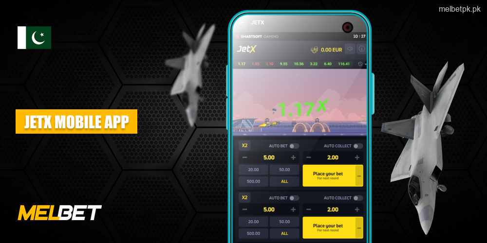 To download the JetX Melbet mobile app on Android or iOS in Pakistan players should open the Melbet website on their smartphone, find the mobile app section, download and install the appropriate version
